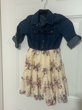 lilt Denim Top and Cream Floral Skirt Girls' Casual Dress